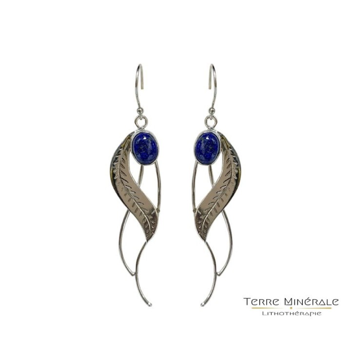 Boucles d'oreilles Lapis Lazuli feuilles argent 0.925 rhodié