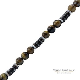 Collier Homme Oeil de tigre Hématite et bois