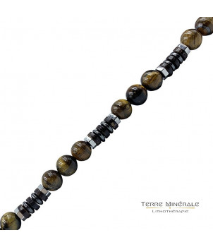 Collier Homme Oeil de tigre Hématite et bois – BIJOUX FANTAISIE BANNOST-VILLEGAGNON 77