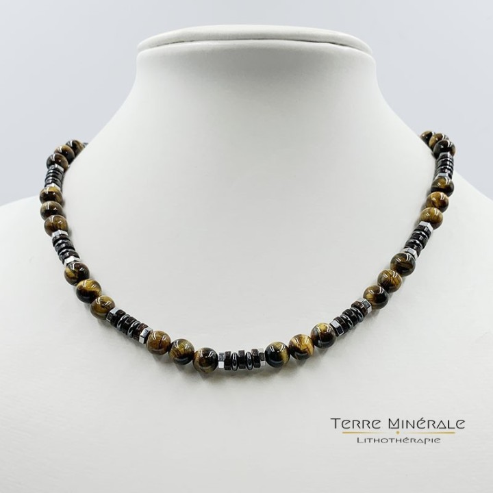 Collier Homme Oeil de tigre Hématite et bois 2