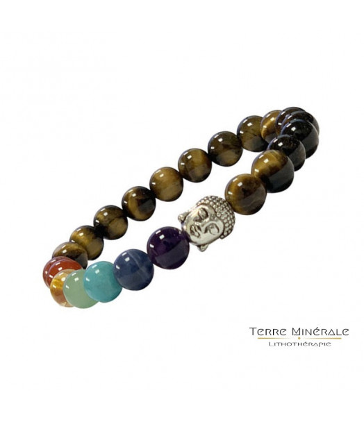 Bracelet Chakra 8mm Oeil de tigre et Bouddha