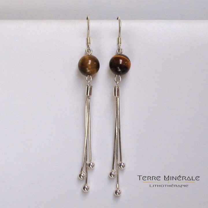 Boucles d'oreilles Oeil de Tigre 8mm Argent 0.925