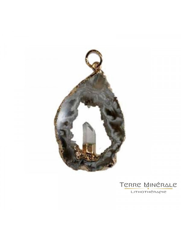 Pendentif Cristal de Roche Tranche Geodhinos