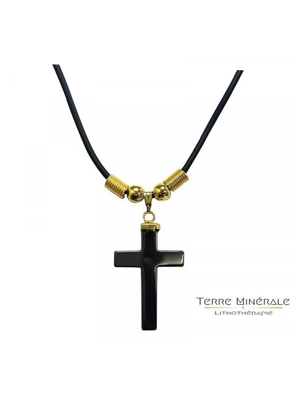 Collier Croix Hématite sur cordon 43 cm