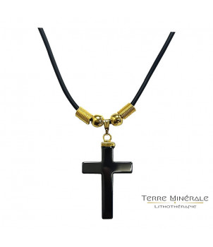 Collier Croix Hématite sur cordon 43 cm – BIJOUX FANTAISIE CROS-DE-RONESQUE 15