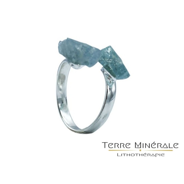 Bague réglable Aigue Marine 2 pointes